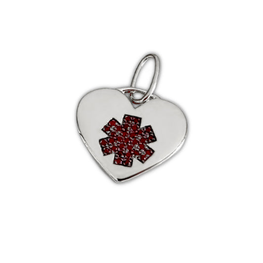 Heart Shaped Medical ID Charm for Women, 14k White Gold & Ruby Medic Alert for Bracelet or Necklace, Custom Engraved, Personalized Medical Jewelry from CHARMED