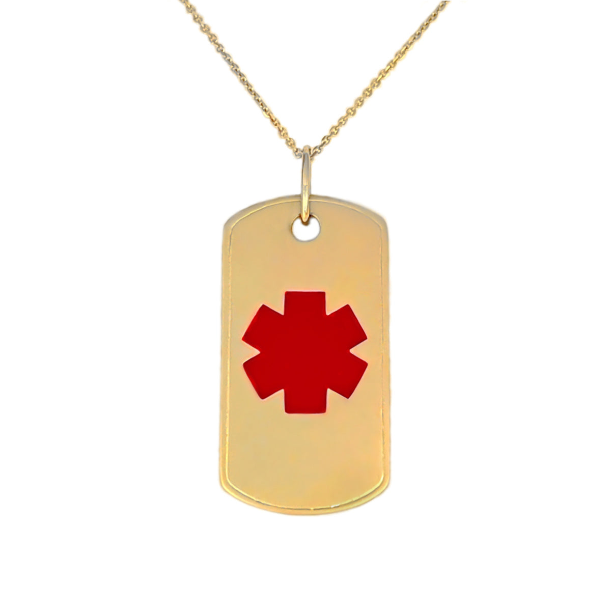 Medical ID Dog Tag Necklace in 14k Gold , Custom Laser Engraved, CHARMED Medical Jewelry