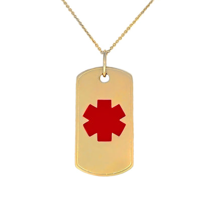 Medical ID Dog Tag Necklace in 14k Gold , Custom Laser Engraved, CHARMED Medical Jewelry