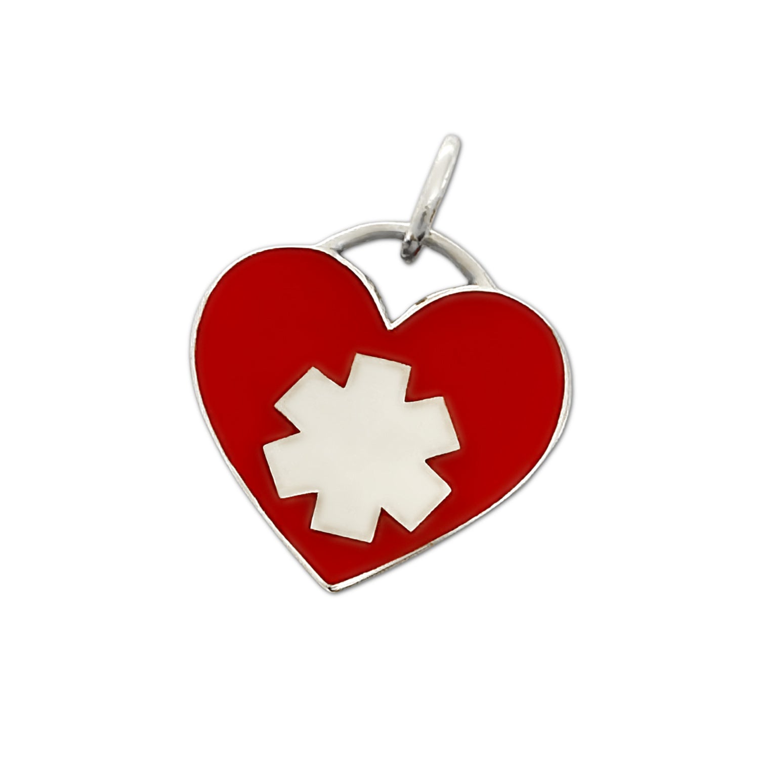 White Gold Medical ID Heart Charm with Red Enamel