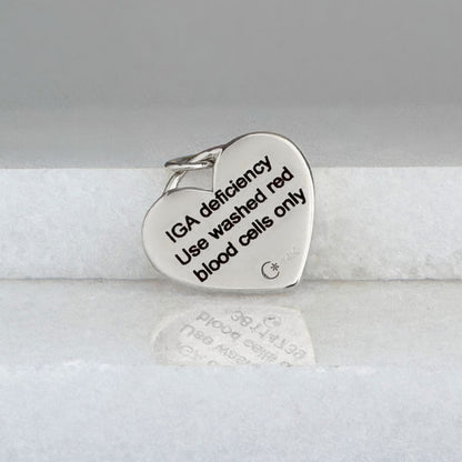 Heart Shaped Medical ID Charm for Necklace or Bracelet with Custom Engraving, 14k White Gold Personalized Medical Alert Jewelry for Women from CHARMED