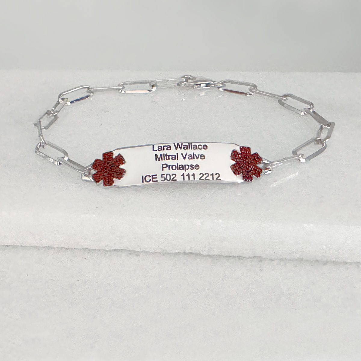 Medical ID Tag Bracelet for Women, Custom Engraved Sterling Silver and Garnet Medic Alert, Personalized Jewelry from CHARMED