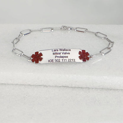 Medical ID Tag Bracelet for Women, Custom Engraved Sterling Silver and Garnet Medic Alert, Personalized Jewelry from CHARMED