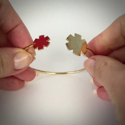 Gold Medical ID Cuff Bracelet with Red Enamel
