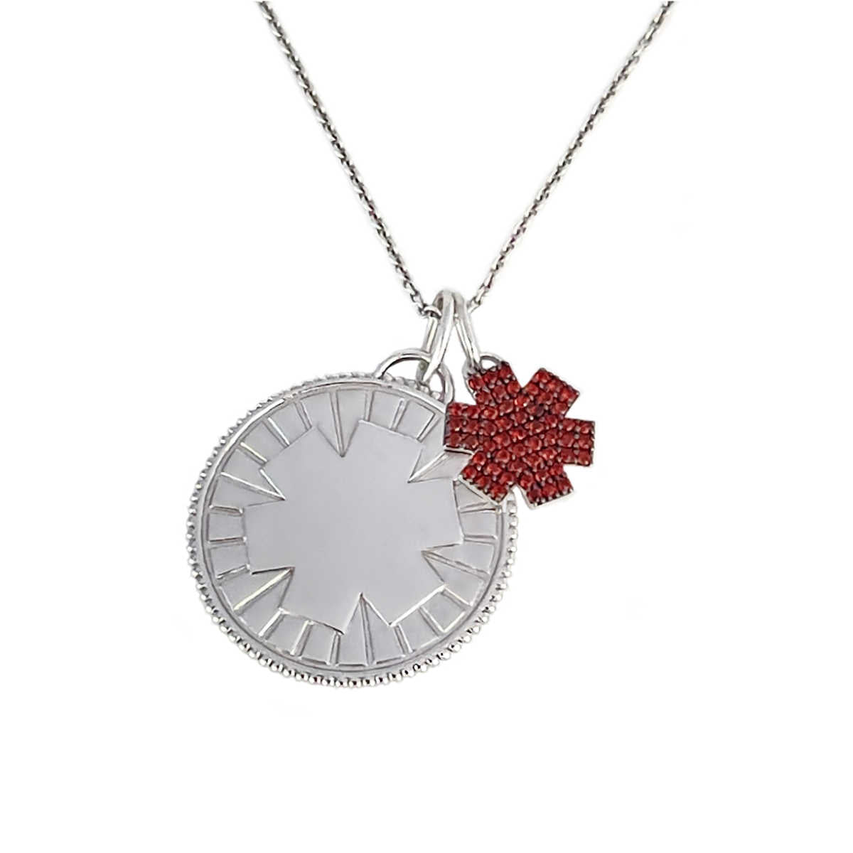 Medical ID Medallion Necklace in Sterling Silver & Garnet