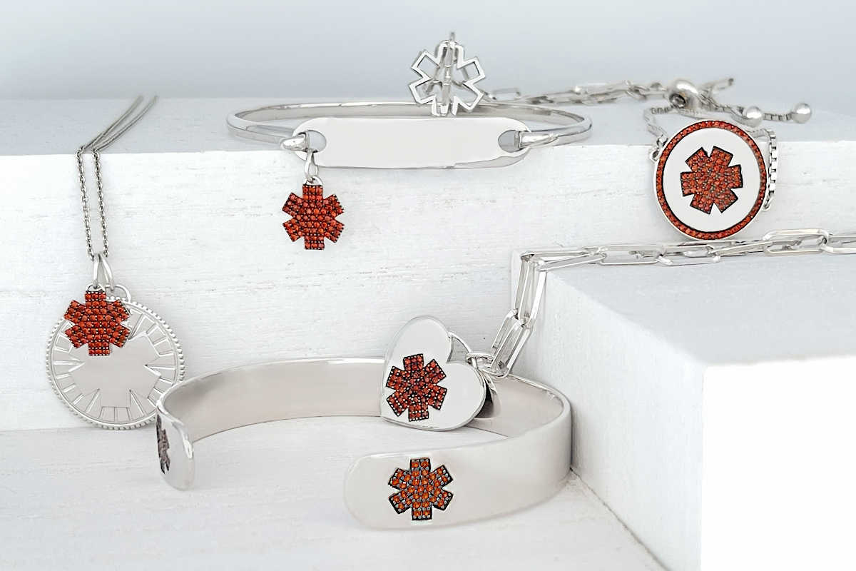 Sterling Silver & Garnet Medical Alert Collection | Engraved Medical IDs for Women | CHARMED Medical Jewelry