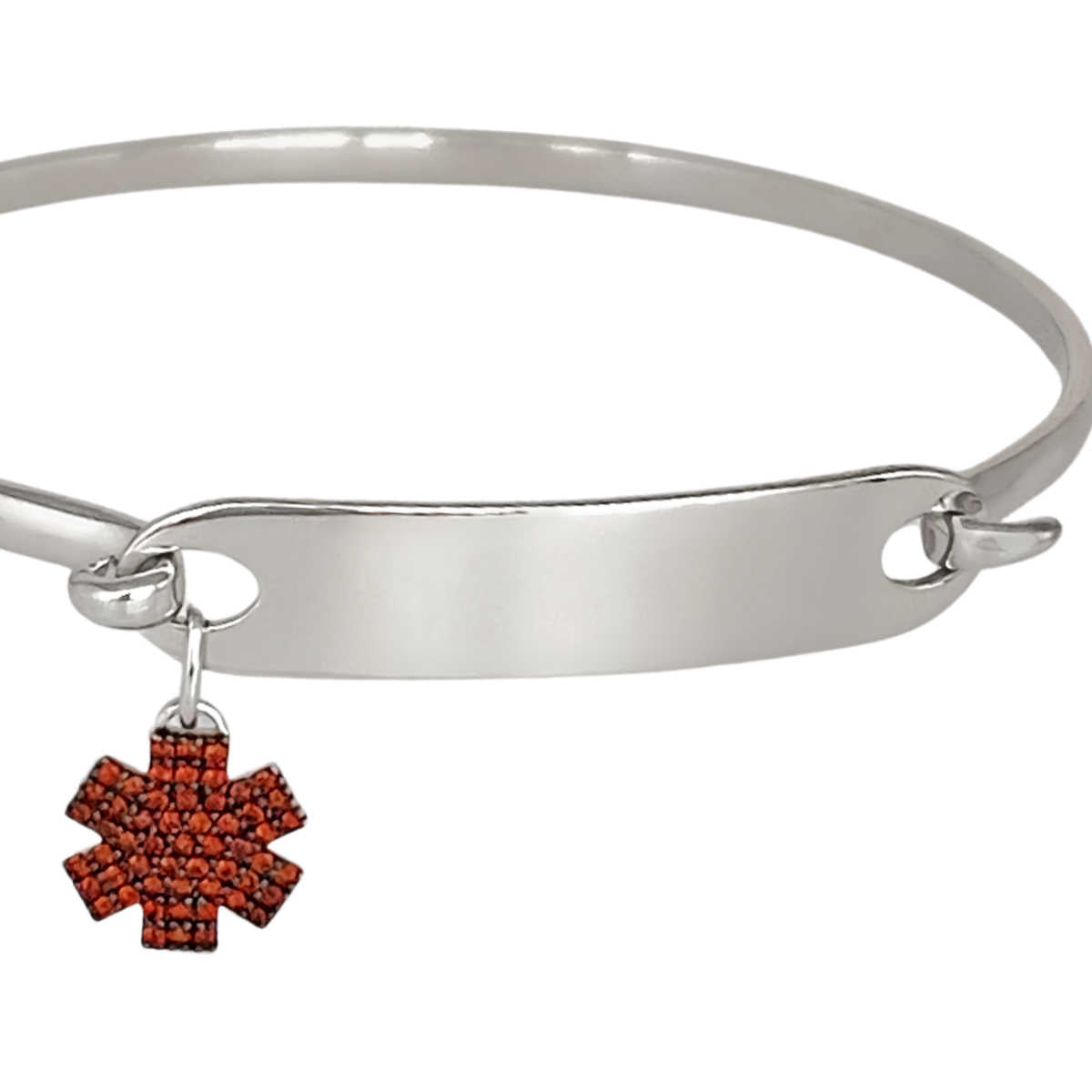 Sterling Silver Medical Alert Bangle Bracelet | Engraved Medical ID for Women | CHARMED Medical Jewelry