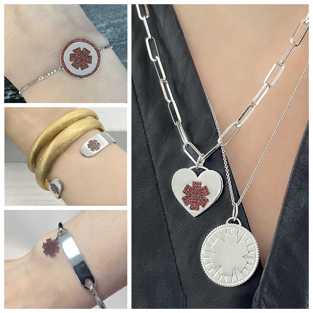Sterling Silver & Garnet Medical Alert Jewelry | Engraved Medical IDs for Women | CHARMED Medical Jewelry