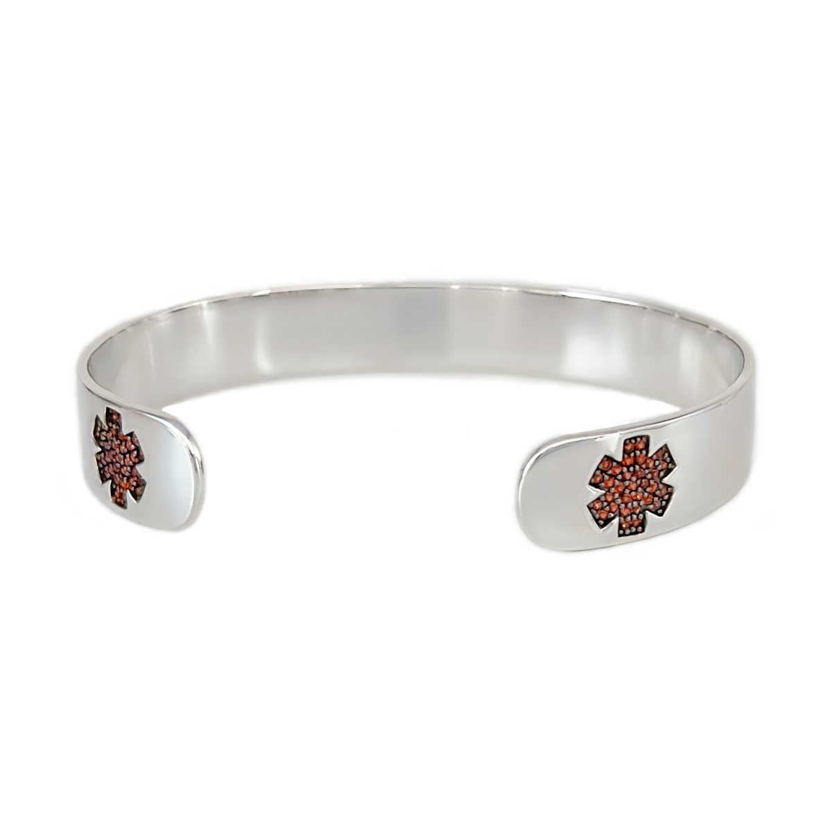 Medical Alert Cuff Bracelet in Sterling Silver and Garnet