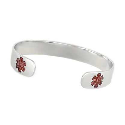 Medical Alert Cuff Bracelet in Sterling Silver and Garnet