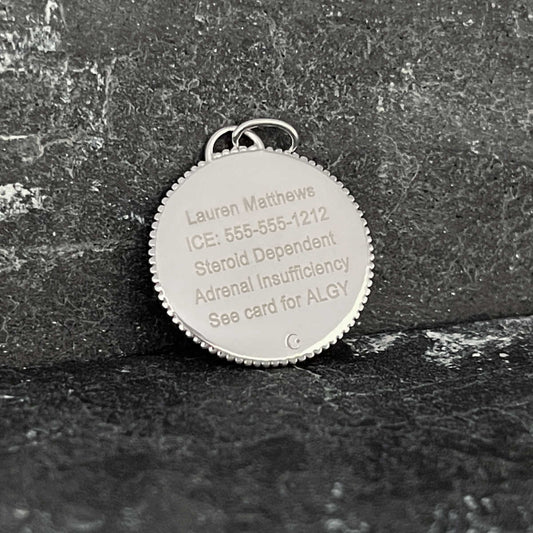 Sterling Silver Medical Alert Medallion | Engraved Medical ID Charm for Women or Men | CHARMED Medical Jewelry