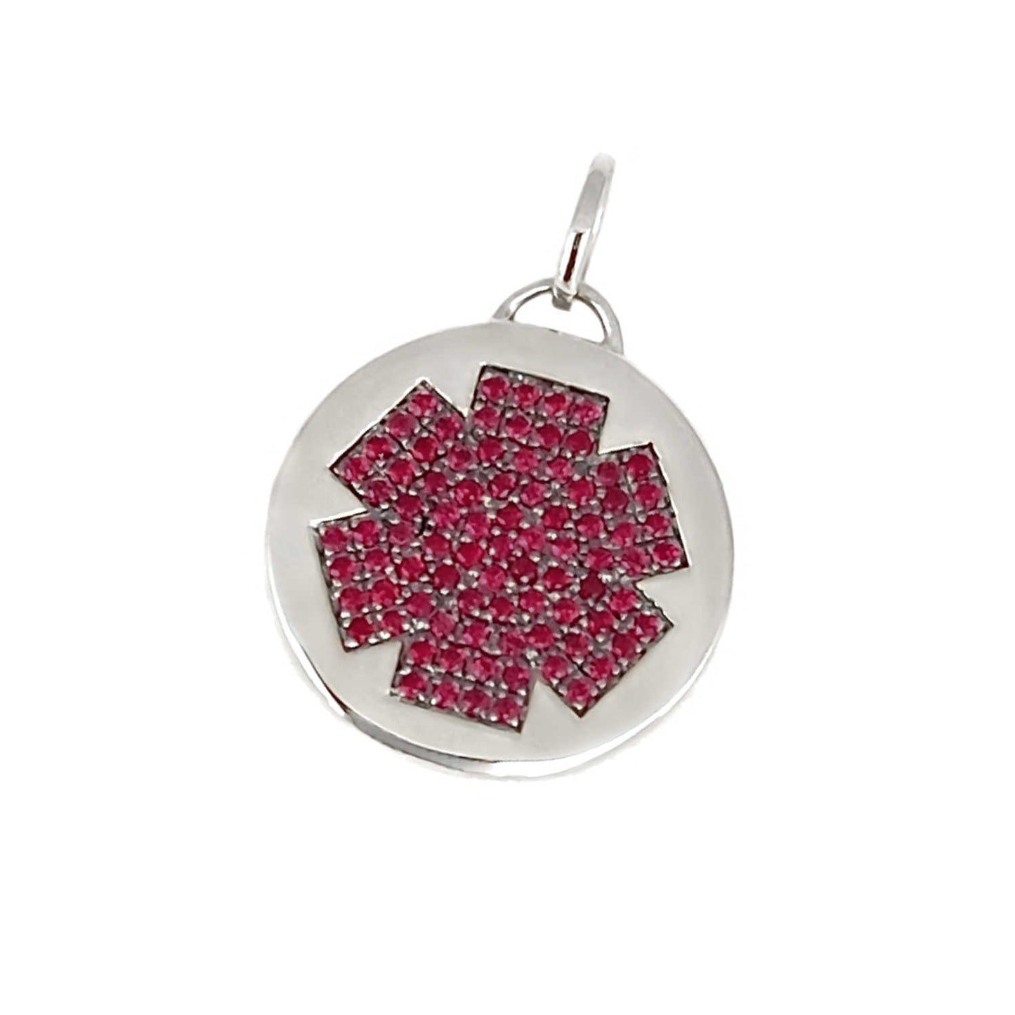 Medical Alert Charm for Bracelet, Necklace, Pendant | 14k White Gold & Ruby | CHARMED Medical Jewelry