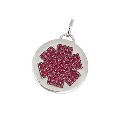 Medical Alert Charm for Bracelet, Necklace, Pendant | 14k White Gold & Ruby | CHARMED Medical Jewelry