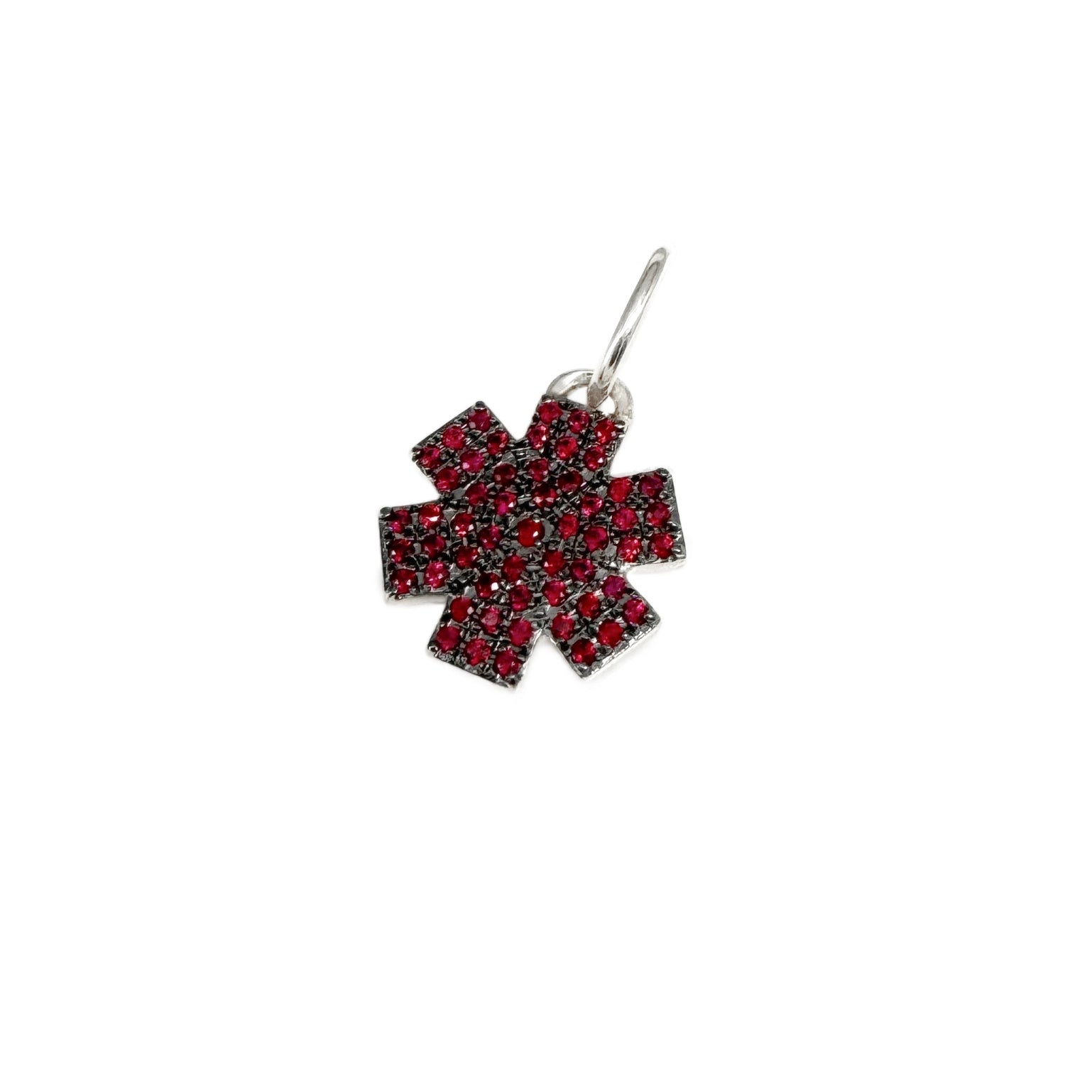 White Gold & Ruby Star of Life Medical ID Charm | CHARMED Medical Jewelry