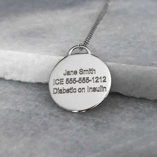 White Gold Medical Alert Pendant Necklace with Ruby
