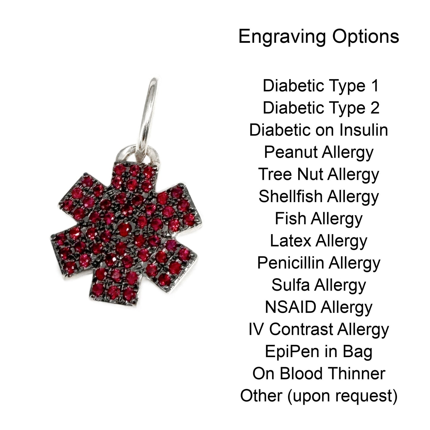 White Gold & Ruby Star of Life Medical ID Charm | CHARMED Medical Jewelry