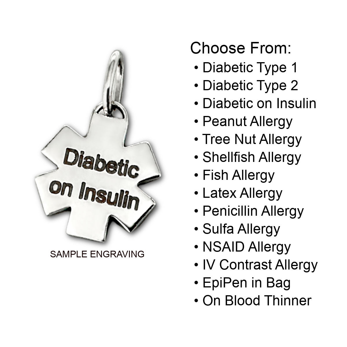 White Gold & Ruby Star of Life Medical ID Charm, Engraving Options, CHARMED Medical Jewelry