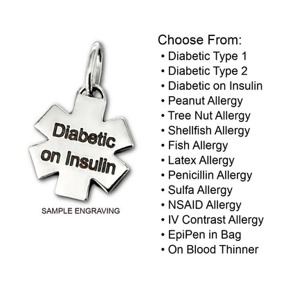 White Gold & Ruby Star of Life Medical ID Charm, Engraving Options, CHARMED Medical Jewelry