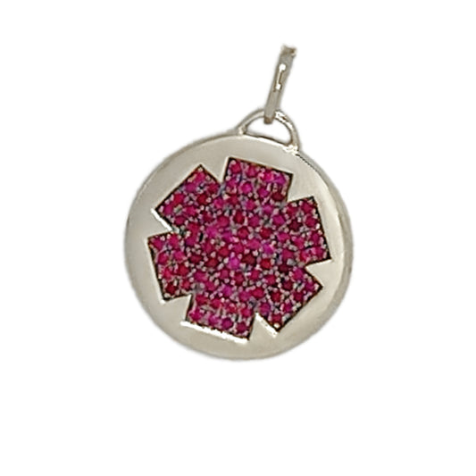 White Gold & Ruby Medical Alert Charm | Custom Engraved ID from CHARMED Medical Jewelry