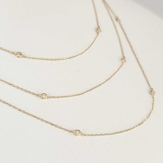 Diamond Station Necklace for Medical Alert Charm | Diamonds by the Yard Style Dainty Gold Necklace