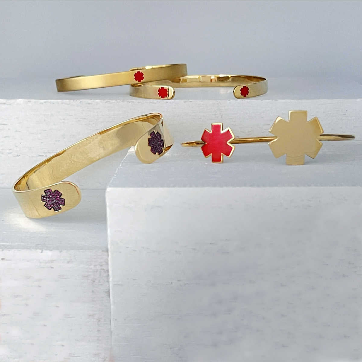 Gold Medical Alert Bracelet Collection | Symbol Cuff | Stylish Medical Alerts for Women | Diabetic, Allergy, & Epilepsy Bracelets | Charmed Medical Jewelry 
