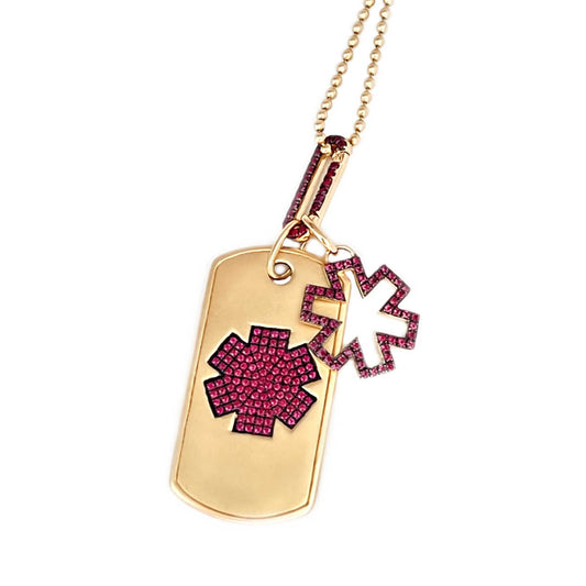 14k Gold Charm Holder with Ruby for Medical Alert Bracelet, Necklace, Pendant | Multiple Charm Clip Connector