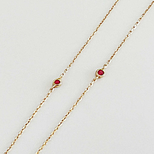 Ruby Station Necklace for Medical Alert Charm | Diamonds by the Yard Style Dainty Gold Necklace