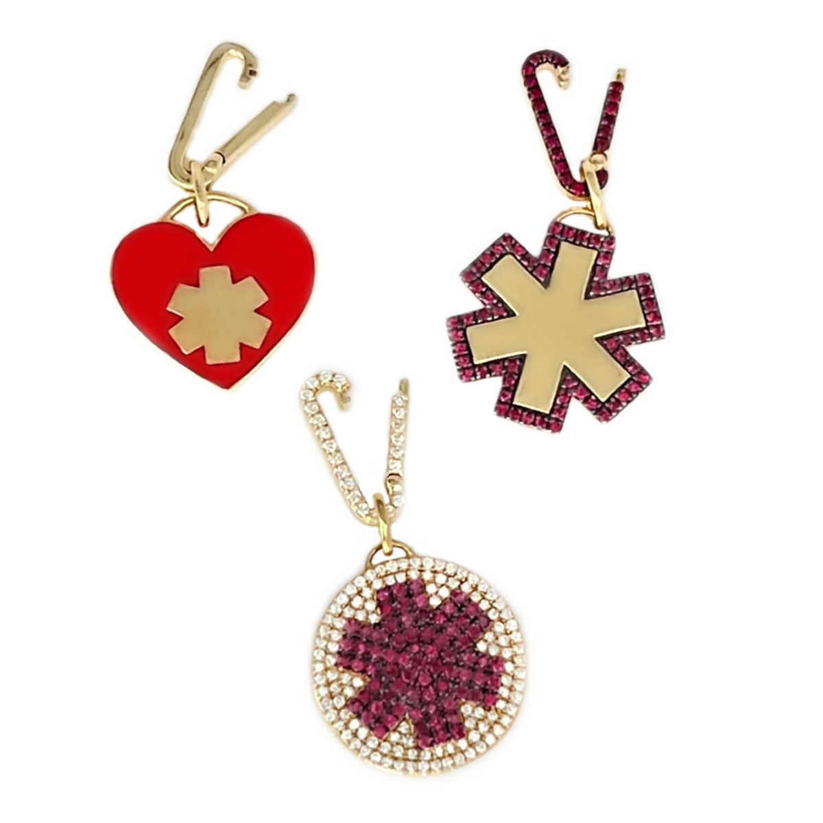 14k Gold Charm Holder with Ruby for Medical Alert Bracelet, Necklace, Pendant | Multiple Charm Clip Connector