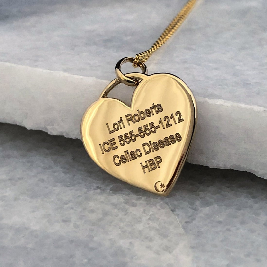 14K Gold Medical Alert Charm with Red Enamel | Heart Shaped Engraved ID | Charmed Medical Jewelry