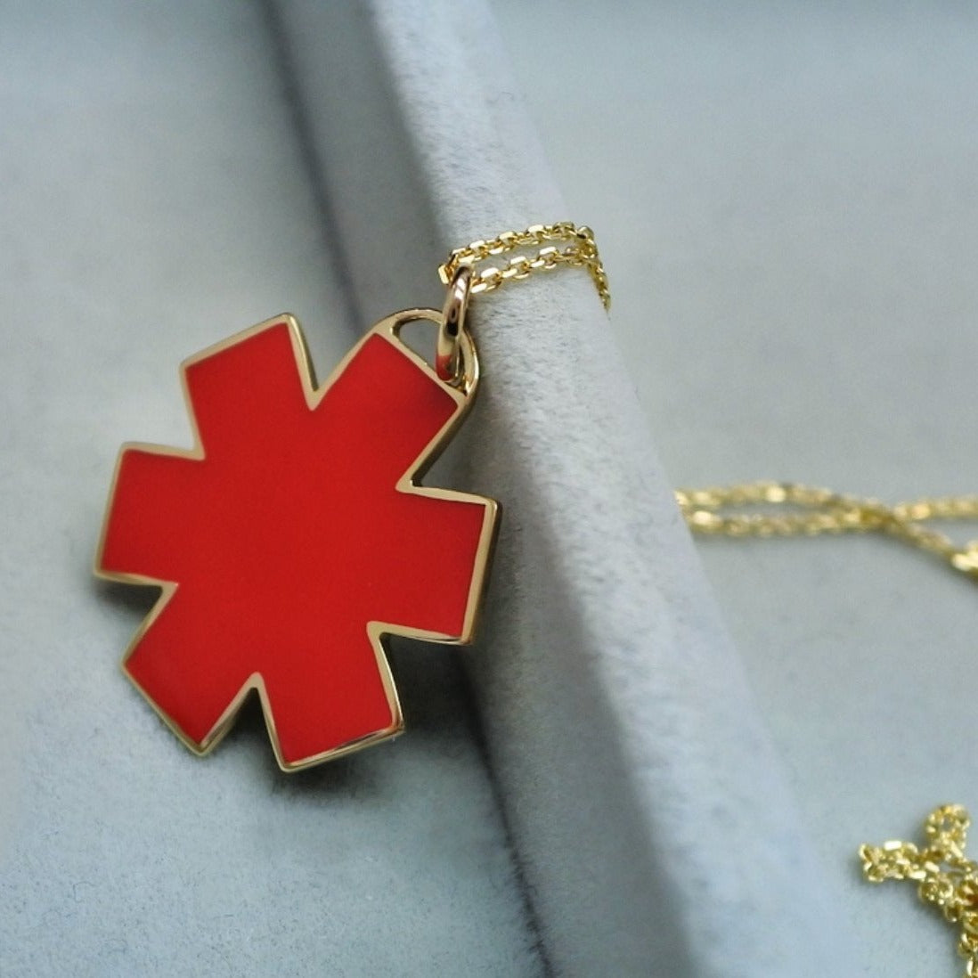 Medical ID Star of Life Charm Necklace Bracelet from Charmed Medical Jewelry - 14K Gold Red Enamel