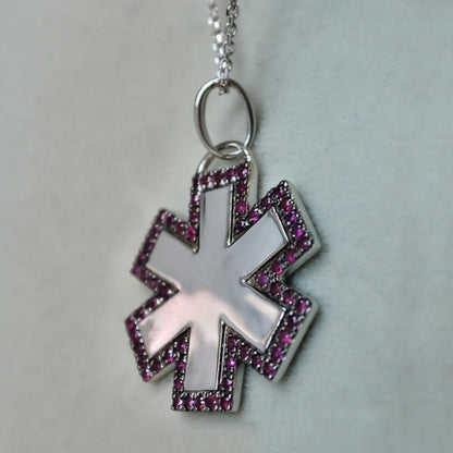 Medical ID Star of Life Charm Necklace Bracelet from Charmed Medical Jewelry - 14K Gold Ruby