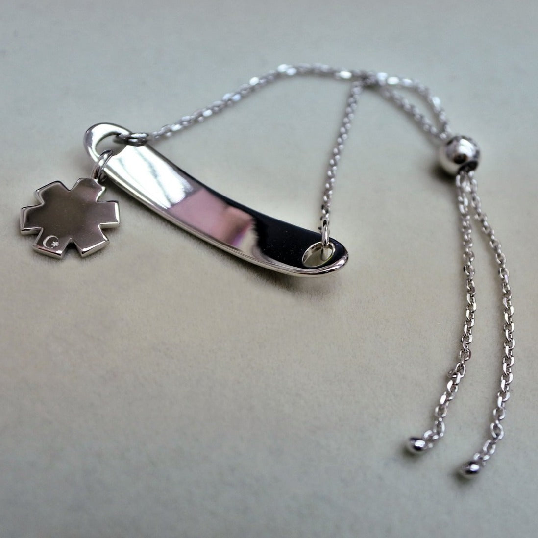 medic alert ID tag bolo bracelet for women | 14k gold enamel | Charmed Medical Jewelry