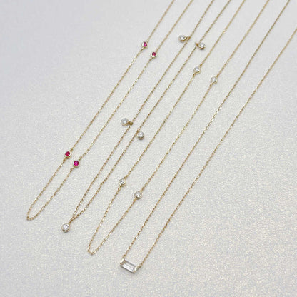 Ruby Station Necklace for Medical Alert Charm | Diamonds by the Yard Style Dainty Gold Necklace