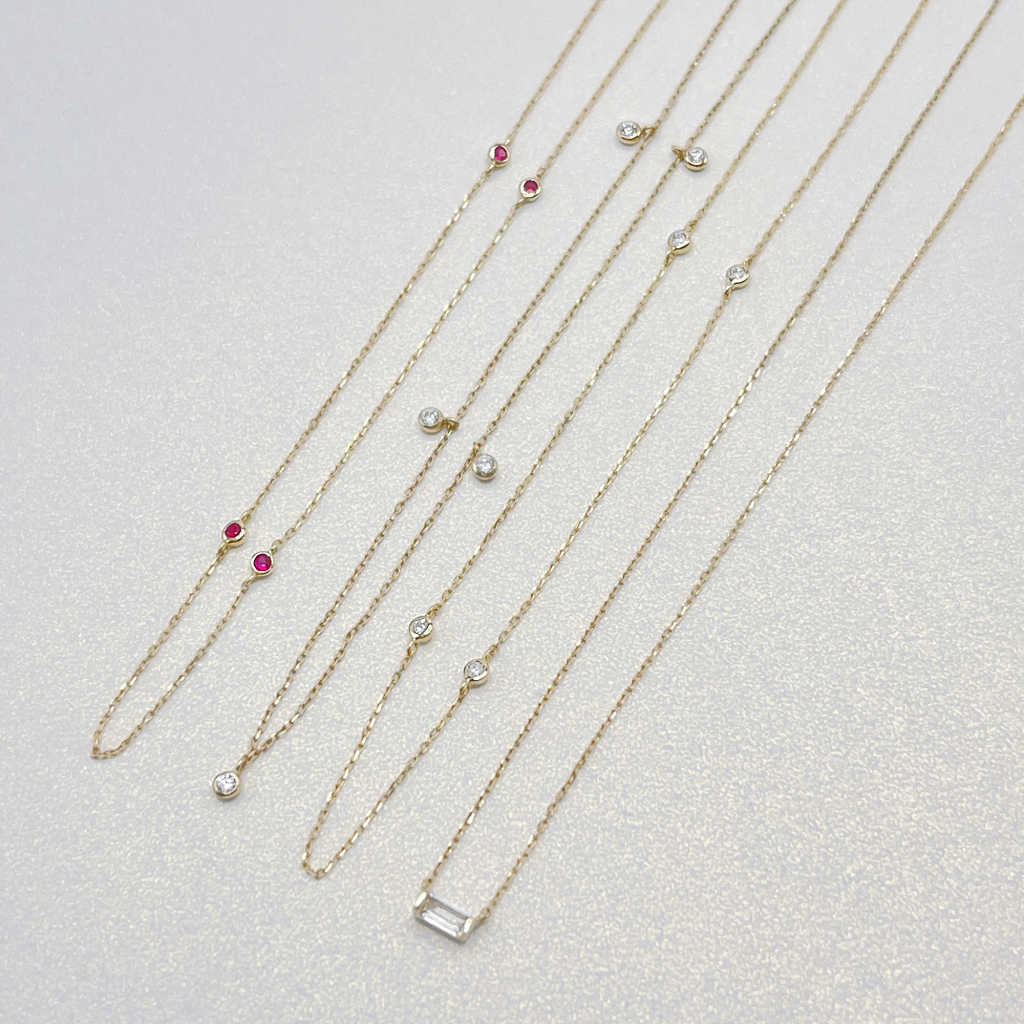 Ruby Station Necklace for Medical Alert Charm | Diamonds by the Yard Style Dainty Gold Necklace