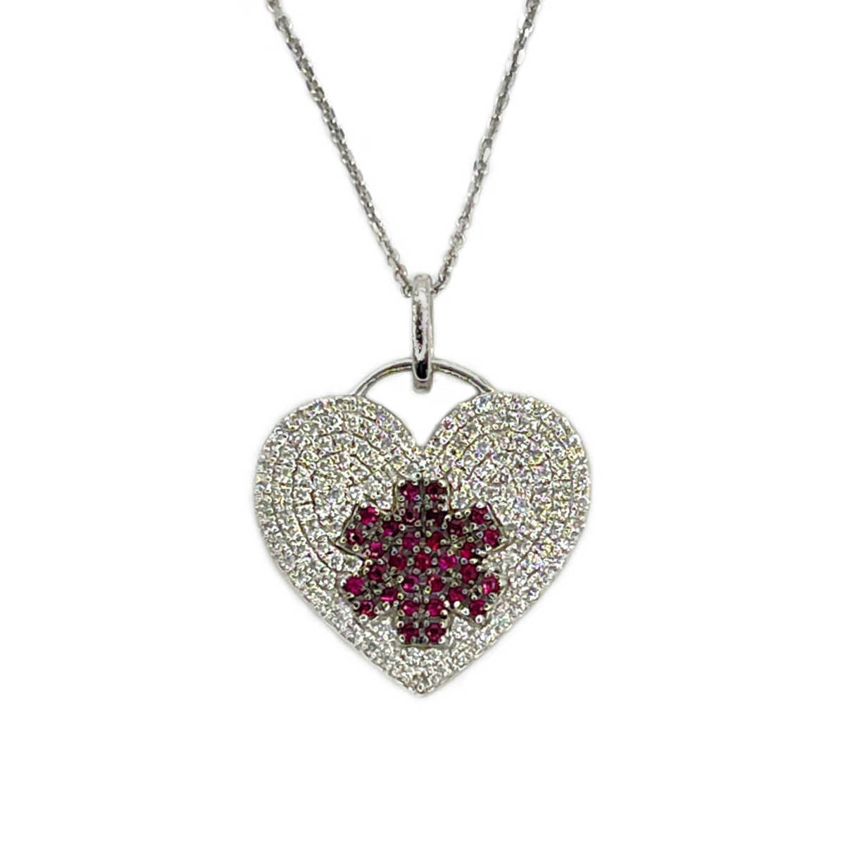 medic alert ID heart pendant charm necklace for women | white gold diamond ruby | Charmed Medical Jewelry