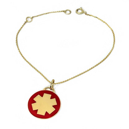 Women's Gold Medical Alert Charm Bracelet with Red Enamel | Custom Engraved Medical ID | CHARMED Medical Jewelry