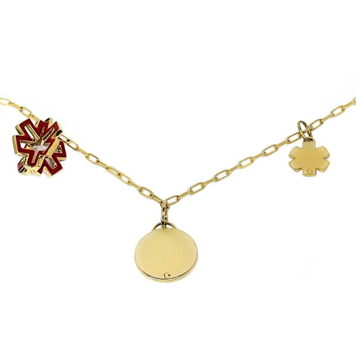 back of medic alert ID charm bracelet for women | yellow gold enamel | Charmed Medical Jewelry