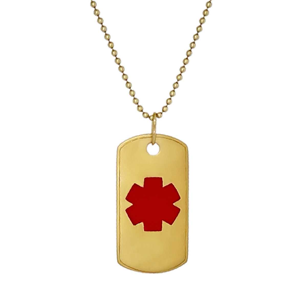 medic alert ID dog tag pendant charm necklace for men | 14k yellow gold enamel | Charmed Medical Jewelry