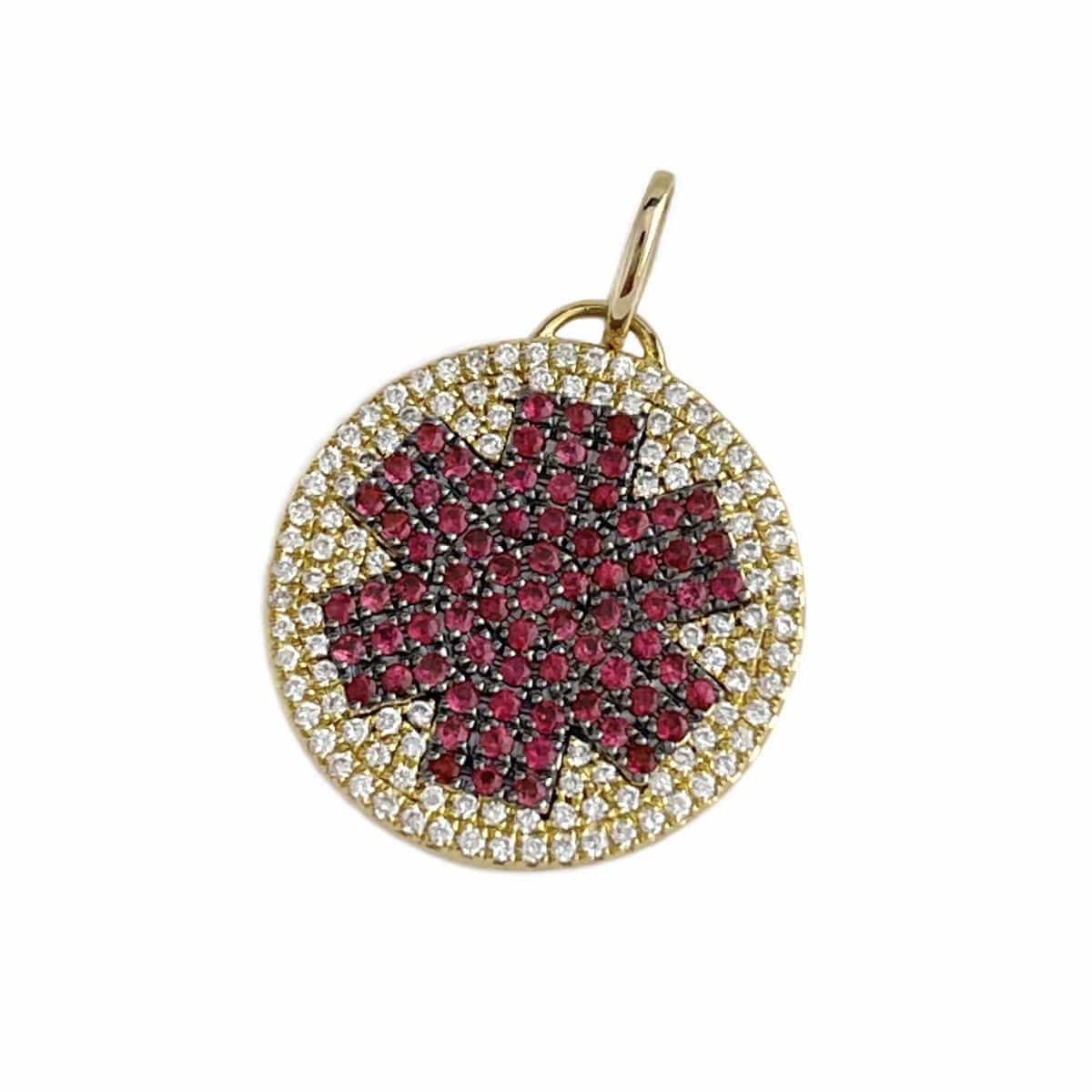 Medical ID Charm in 14k Gold, Diamond, and Ruby. Medical Alert Pendant with Personalized Engraving
