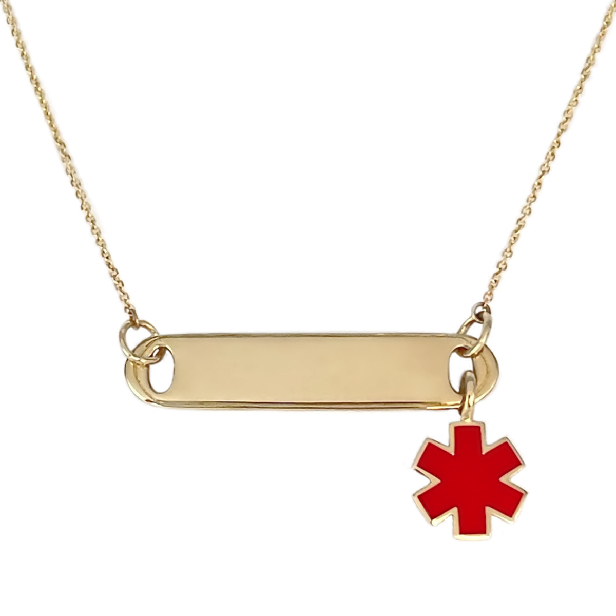 Gold Medical ID Tag Necklace | Custom Engraved Medical Alert Pendant | CHARMED Medical Jewelry