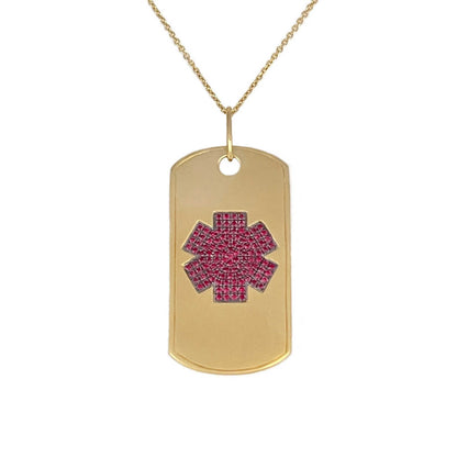 Gold Medical Alert Dog Tag Necklace | Engraved Ruby Medical ID | CHARMED Medical Jewelry