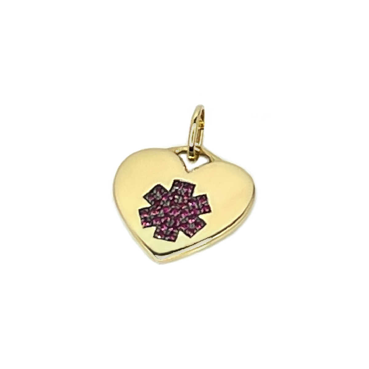 Gold Medical Alert Bracelet Ruby Heart Charm | Medical Alert Necklaces, Bracelets & Jewelry for Women | Diabetic Bracelets | Charmed Medical Jewelry