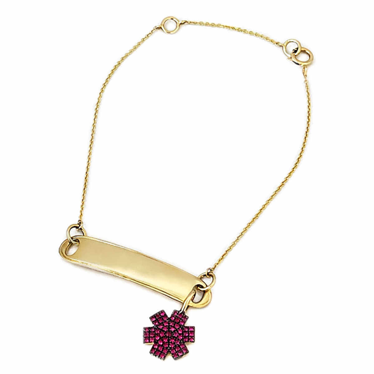 Medical ID Tag Bracelet in 14k Gold and Ruby. Custom Engraved Medical Alert Jewelry for Women