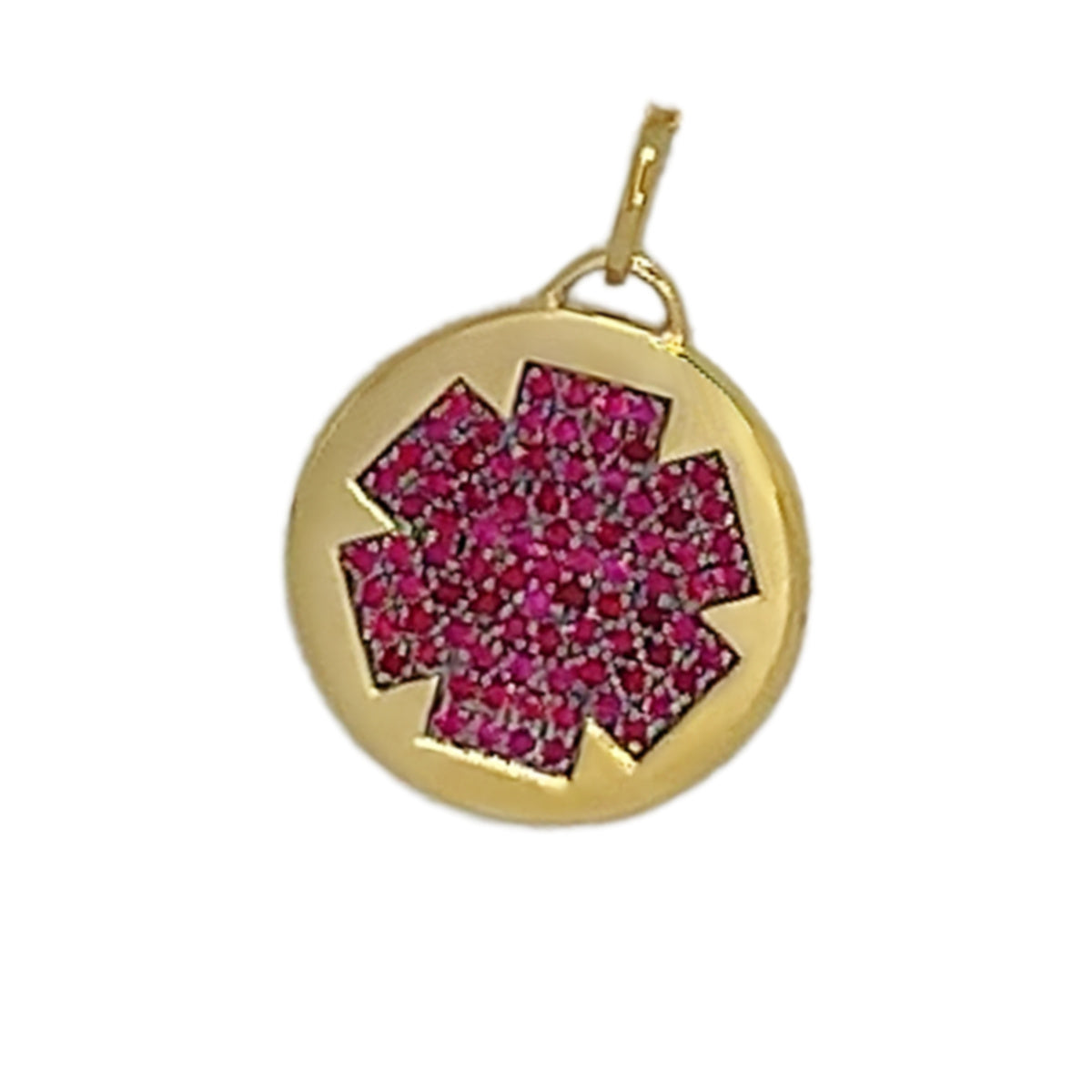 medic alert ID circle pendant charm for women | yellow gold ruby | Charmed Medical Jewelry