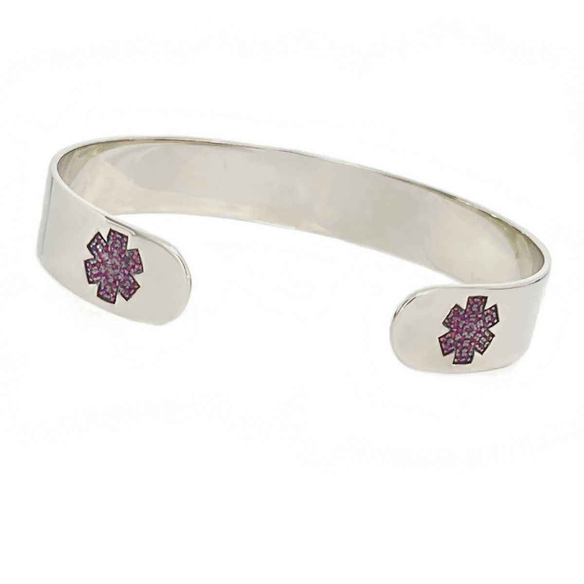 medic alert ID cuff bracelet for women | 14k white gold enamel | Charmed Medical Jewelry