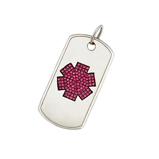 White Gold Medical Alert Necklace | Ruby Medical Dog Tag | Med ID Necklace | Stylish Medical Alert Necklace | Diabetic Necklace | Charmed Medical Jewelry