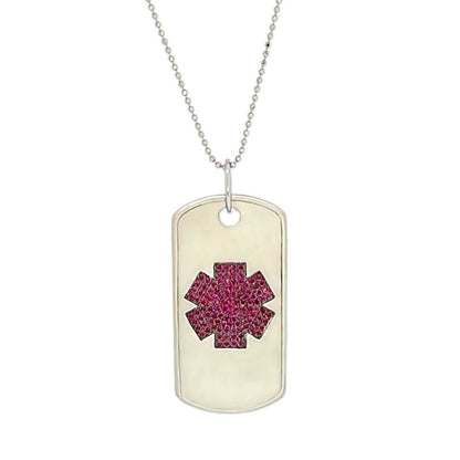 White Gold Medical Alert Necklace | Ruby Medical Dog Tag | Med ID Necklace | Stylish Medical Alert Necklace | Diabetic Necklace | Charmed Medical Jewelry