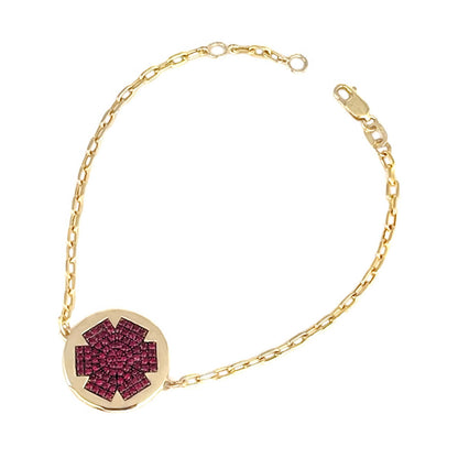 Gold Medical ID Bracelet with Ruby & Heavy Cable Chain