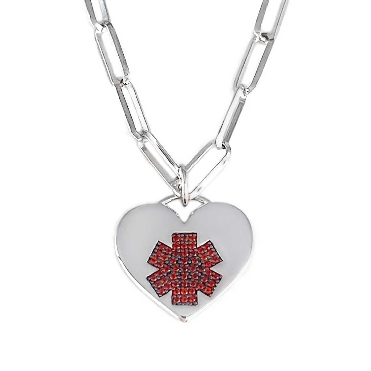 Heart Shaped Medical Alert Necklace | Sterling Silver Medical ID Necklace Charm for Women| Pretty Medical Alert Bracelets from Charmed Medical Jewelry