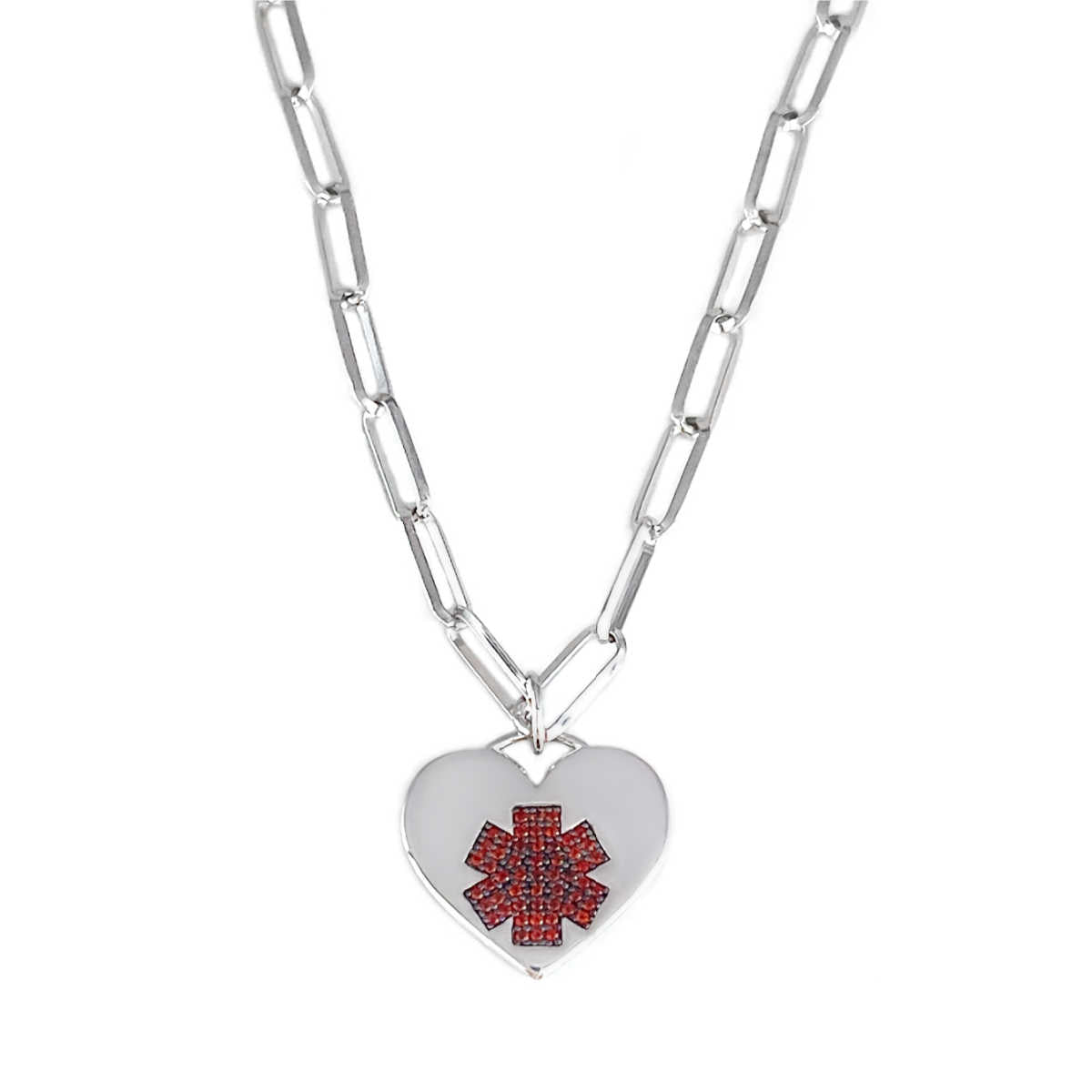 Heart Shaped Medical Alert Necklace | Sterling Silver Medical ID Necklace Charm for Women| Pretty Medical Alert Bracelets from Charmed Medical Jewelry